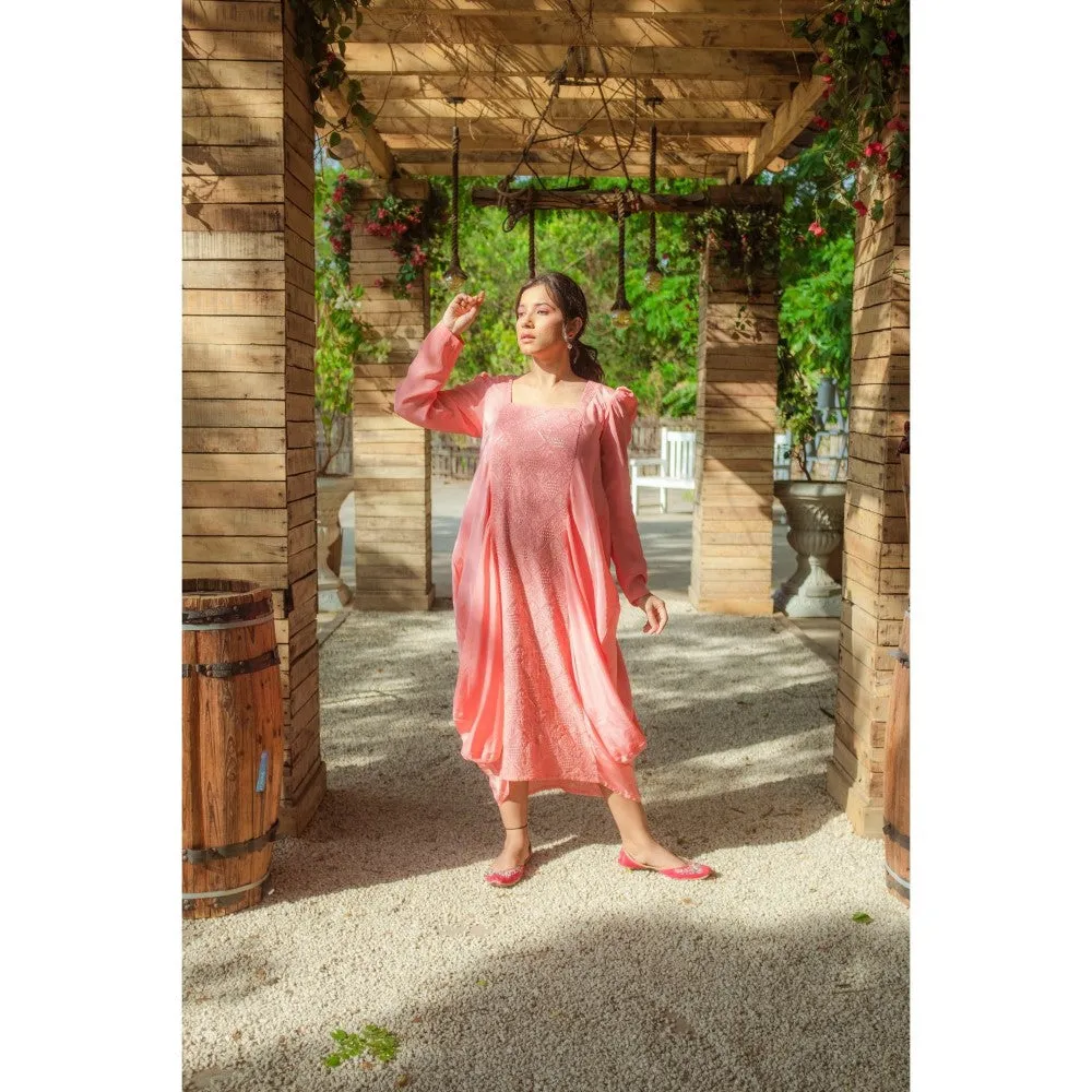 MONK & MEI Fatima Chikankari Cowl Maxi Dress Peach Melon