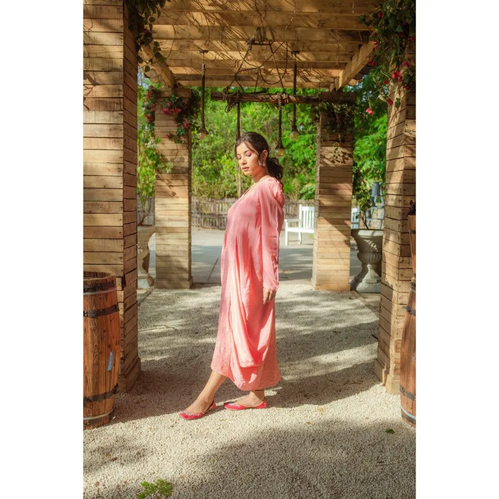 MONK & MEI Fatima Chikankari Cowl Maxi Dress Peach Melon