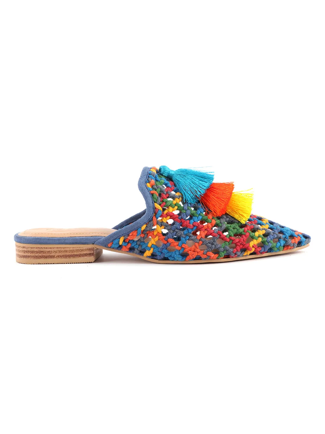 Multi Color Woven Up Miriam Flat Mules