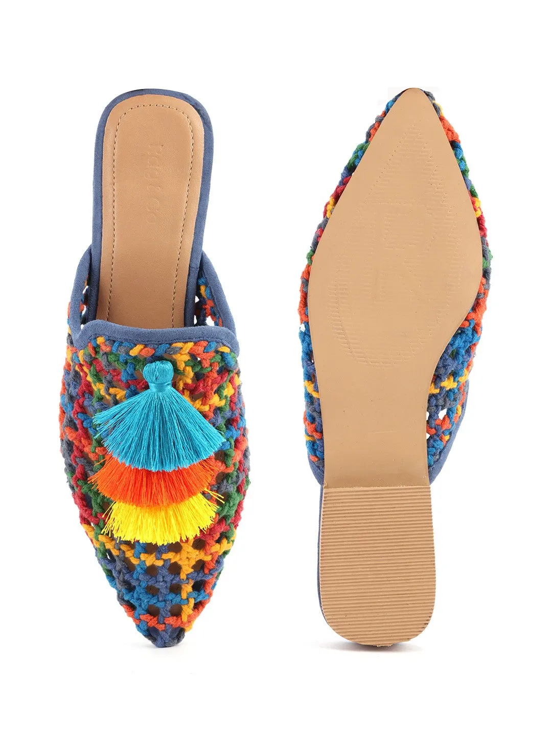Multi Color Woven Up Miriam Flat Mules