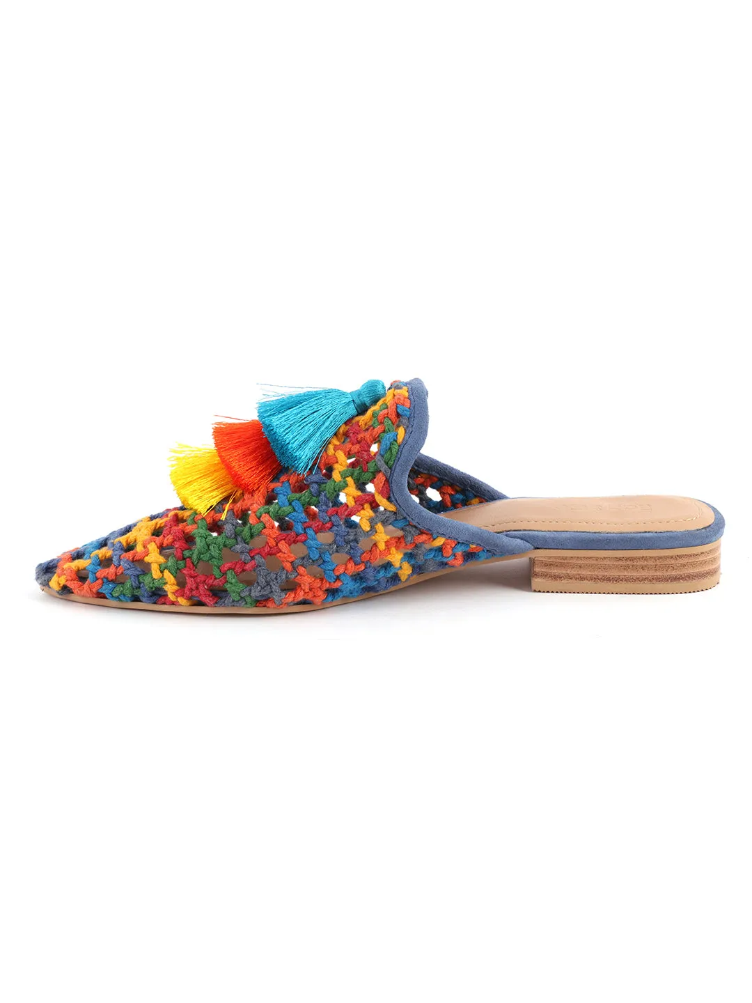 Multi Color Woven Up Miriam Flat Mules