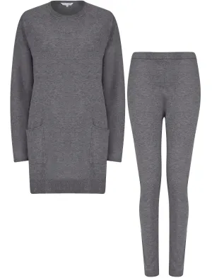 Ninette 2 Pc Jersey Knit Top / Pants Lounge Set in Anthracite - Amara Reya