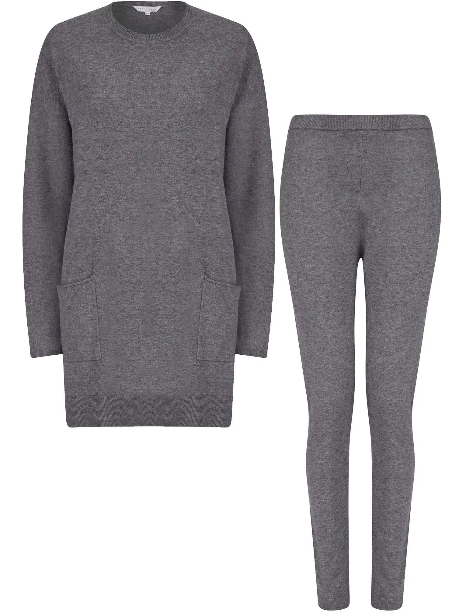Ninette 2 Pc Jersey Knit Top / Pants Lounge Set in Anthracite - Amara Reya