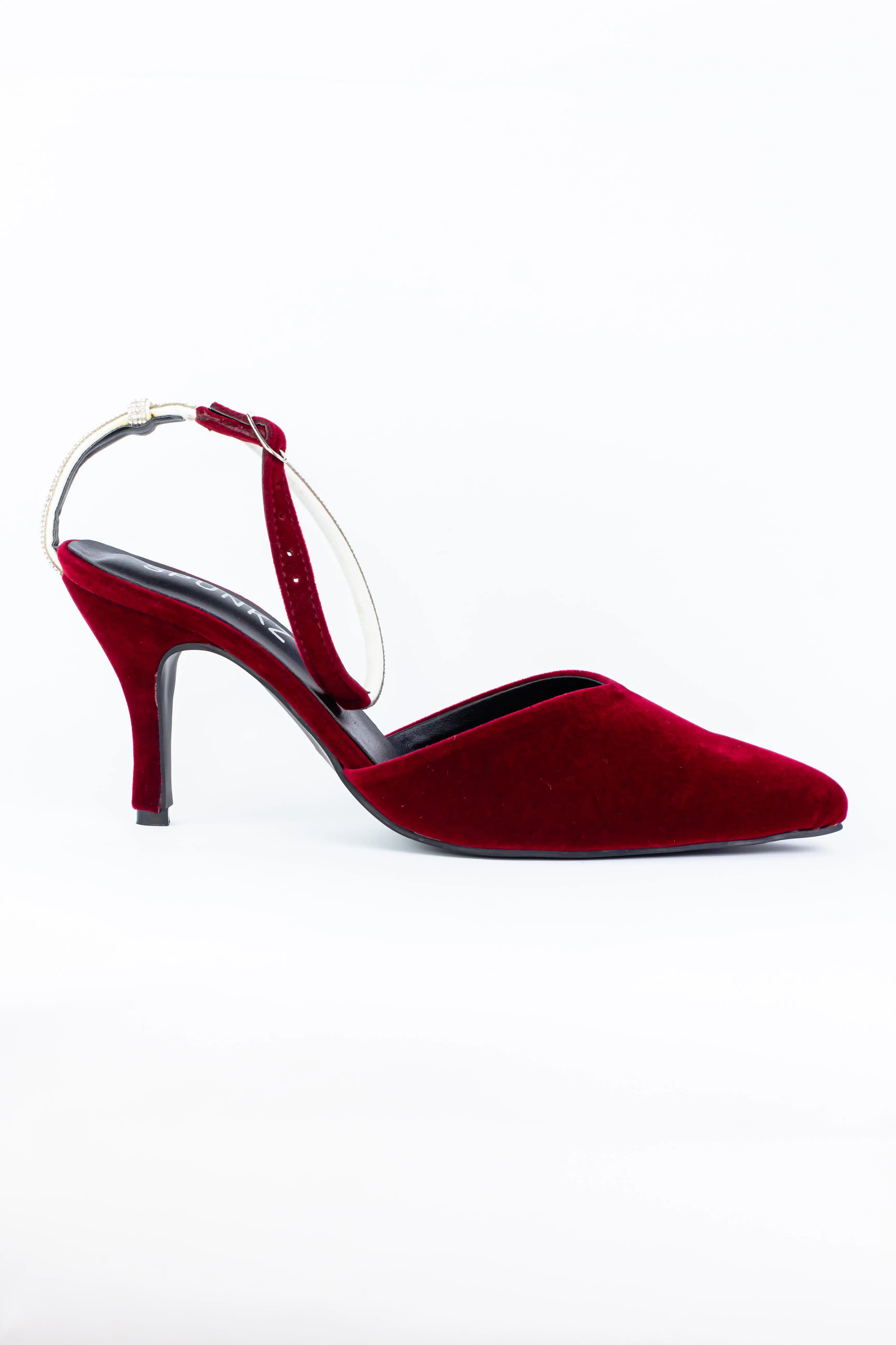 Nova Pointed Toe Rhinestone Mesh Ankle Strap Mules