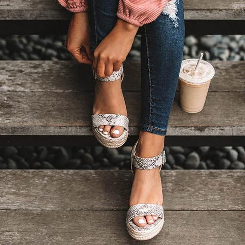 Platform Sandals Women Peep Toe High Wedges Heels Ankle Buckles Sandals