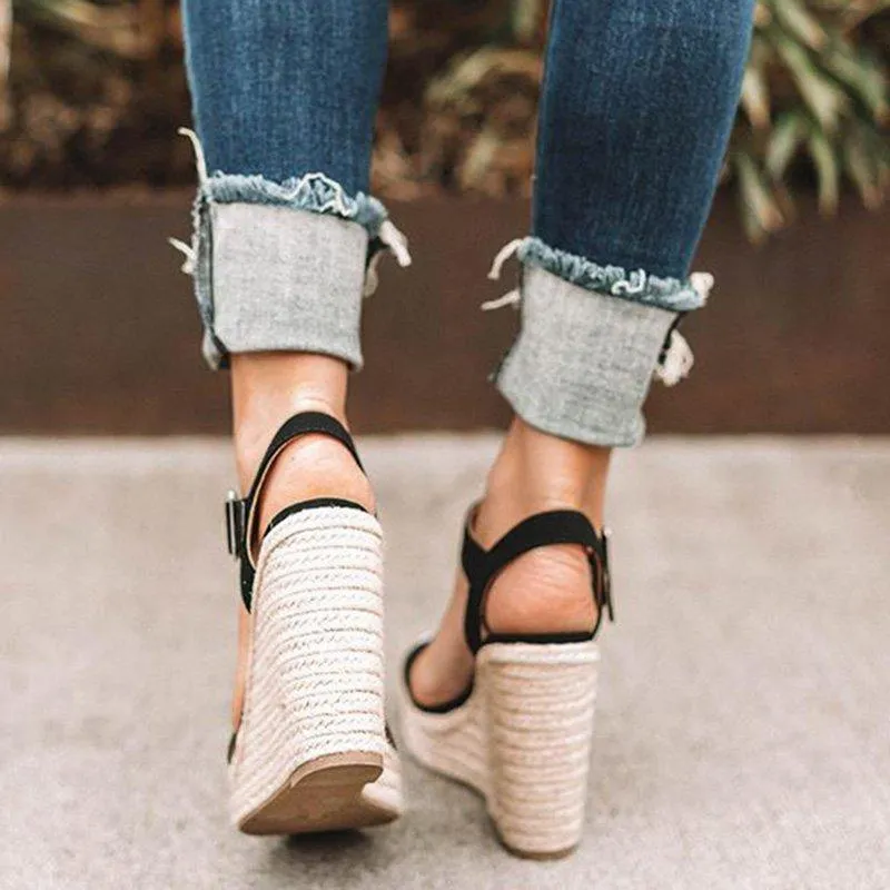 Platform Sandals Women Peep Toe High Wedges Heels Ankle Buckles Sandals