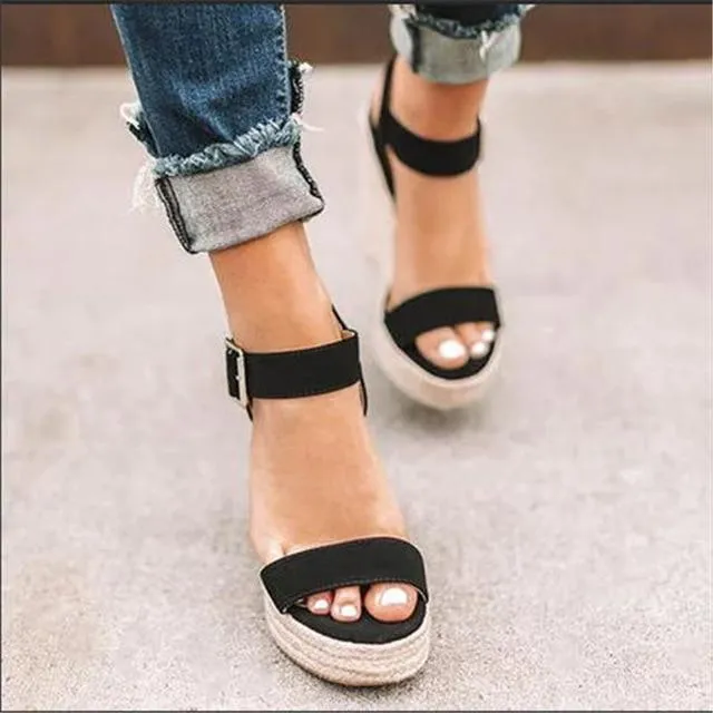 Platform Sandals Women Peep Toe High Wedges Heels Ankle Buckles Sandals