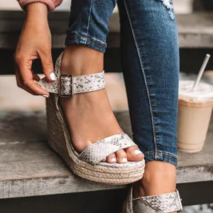 Platform Sandals Women Peep Toe High Wedges Heels Ankle Buckles Sandals