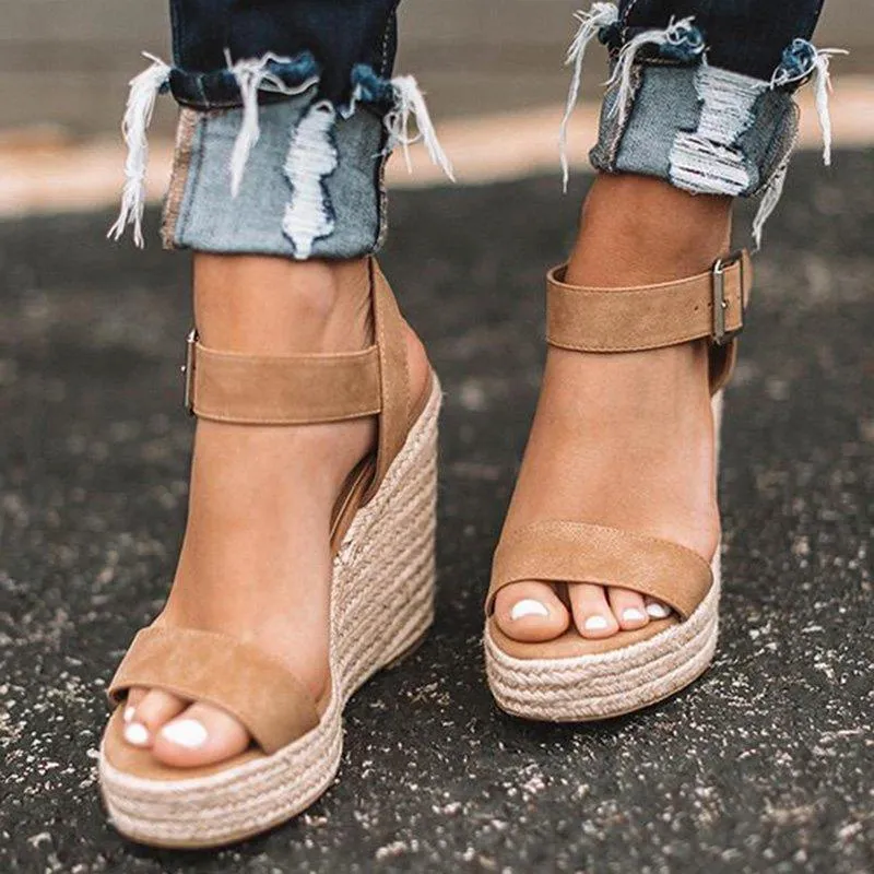 Platform Sandals Women Peep Toe High Wedges Heels Ankle Buckles Sandals