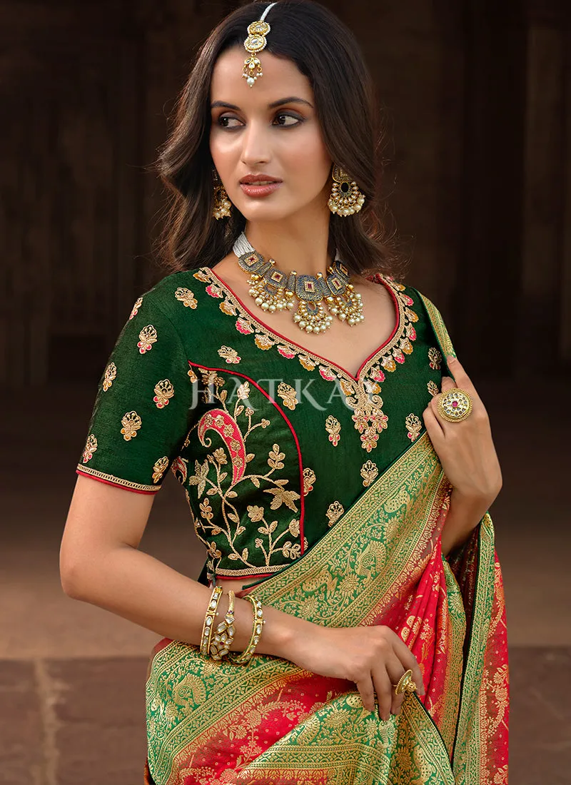 Red And Green Patola Silk Saree