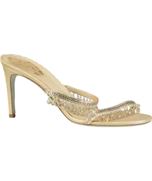 René Caovilla Nude 75mm Crystal-embellished Leather Mules UK 5.5 EU 38.5 👠