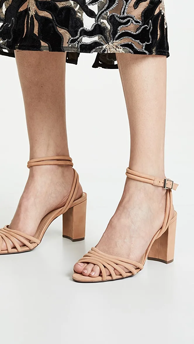 Schutz Nicolai Honey Beige Open Toe Ankle Strap Block Heeled Strappy Sandals