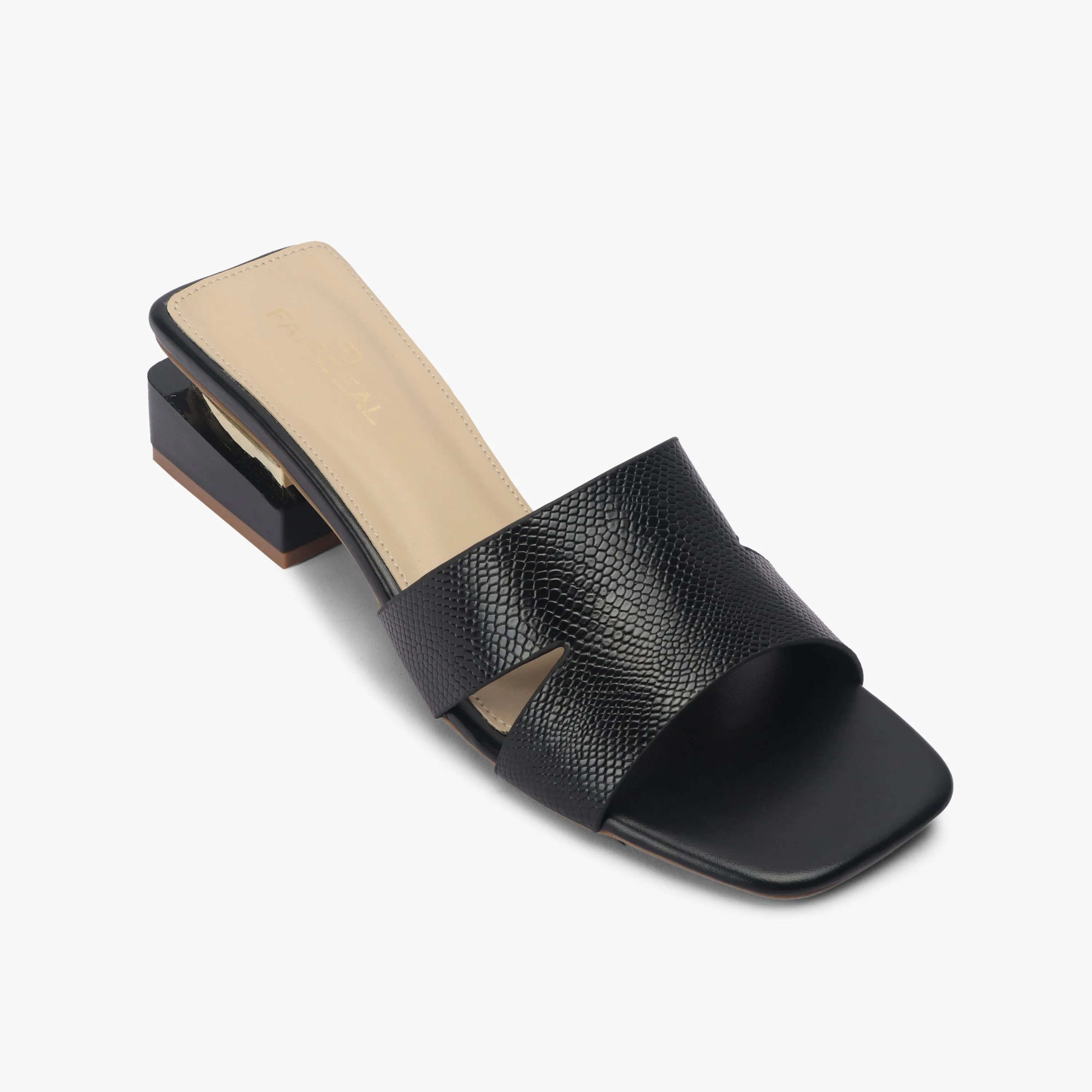 Snake Pattern Embellished Flat Mules