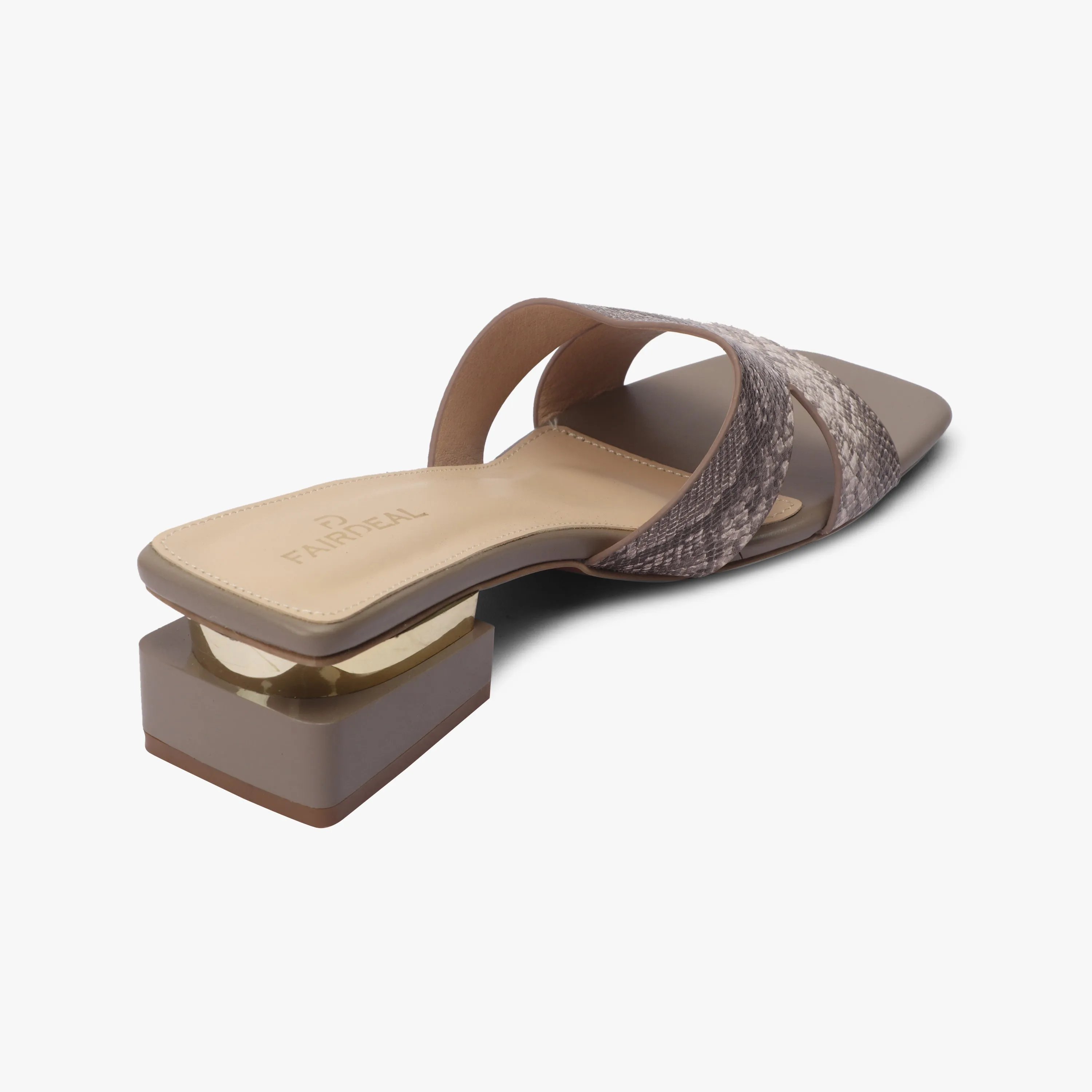 Snake Pattern Embellished Flat Mules