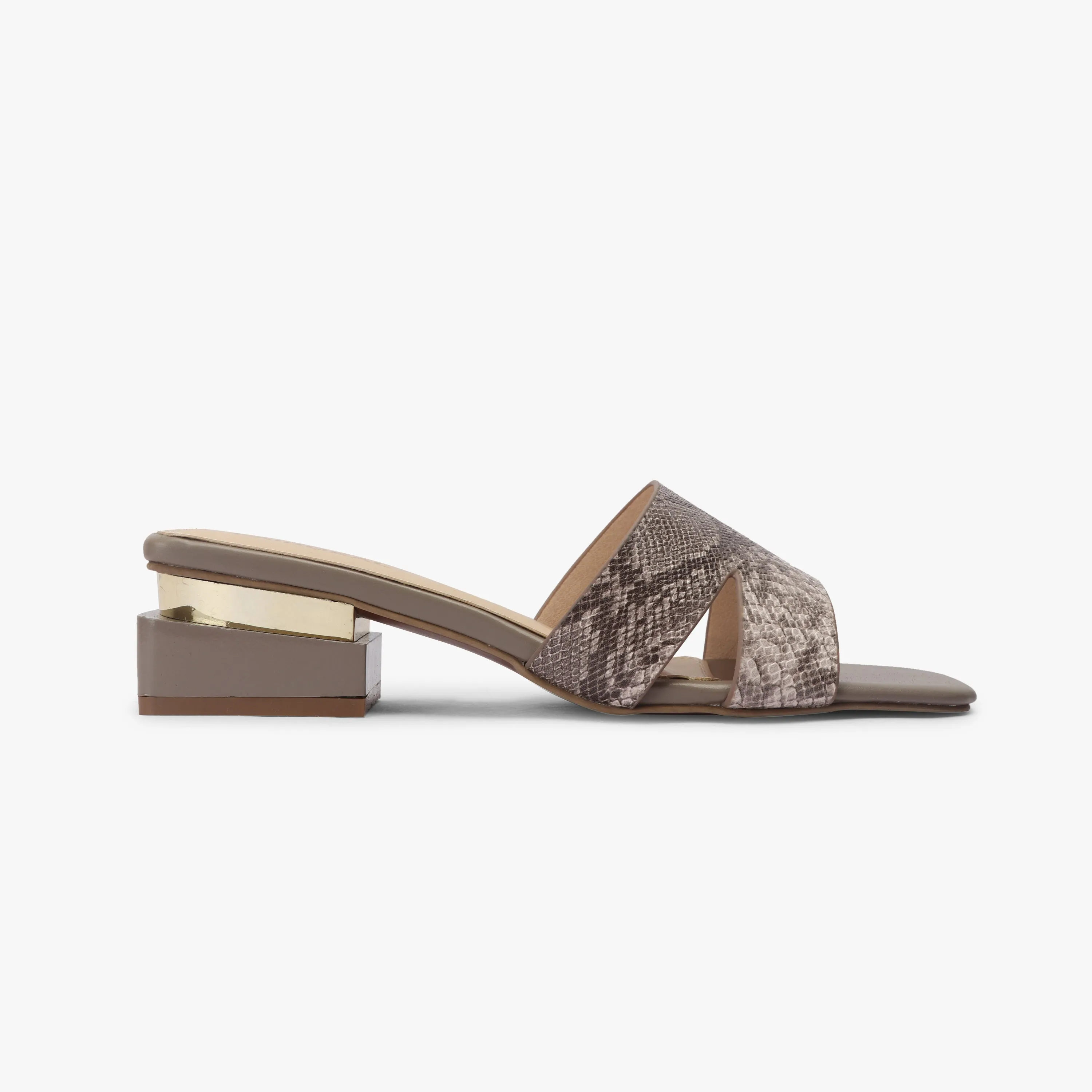Snake Pattern Embellished Flat Mules