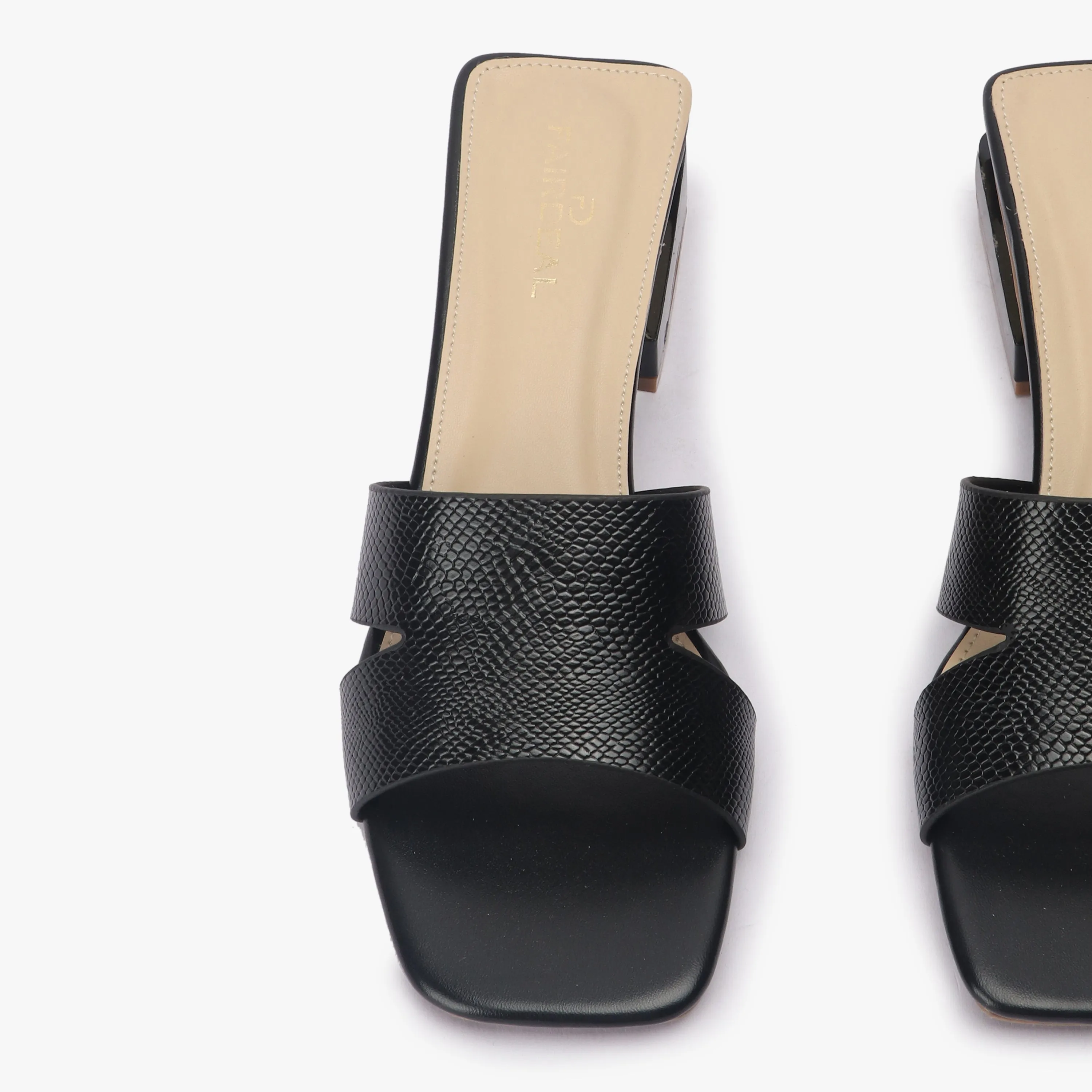 Snake Pattern Embellished Flat Mules
