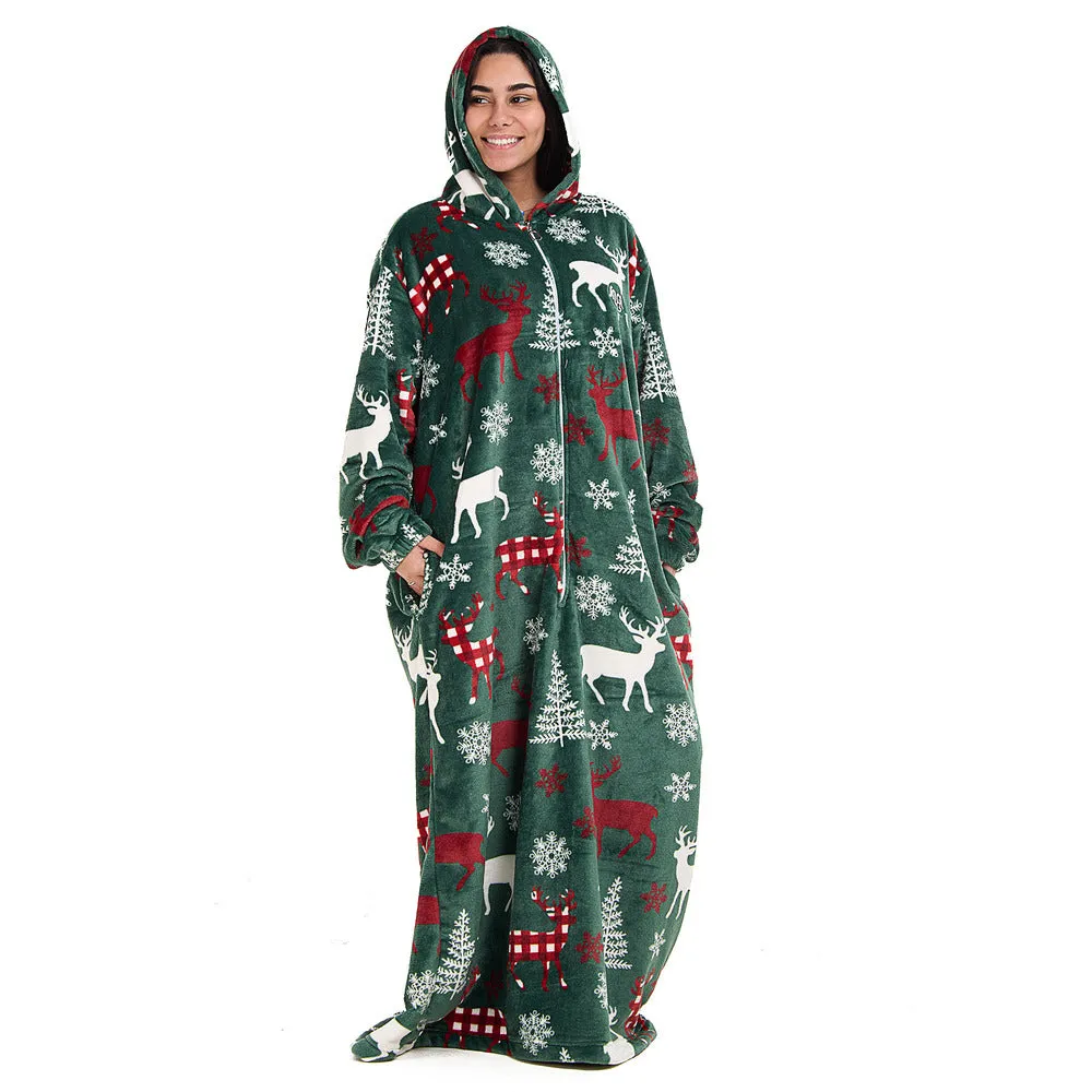 Snuggs Wearable Blanket Monk Green Christmas Deer