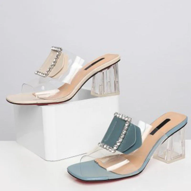 Summer Pvc Open Toe Middle Heel Daily Slippers