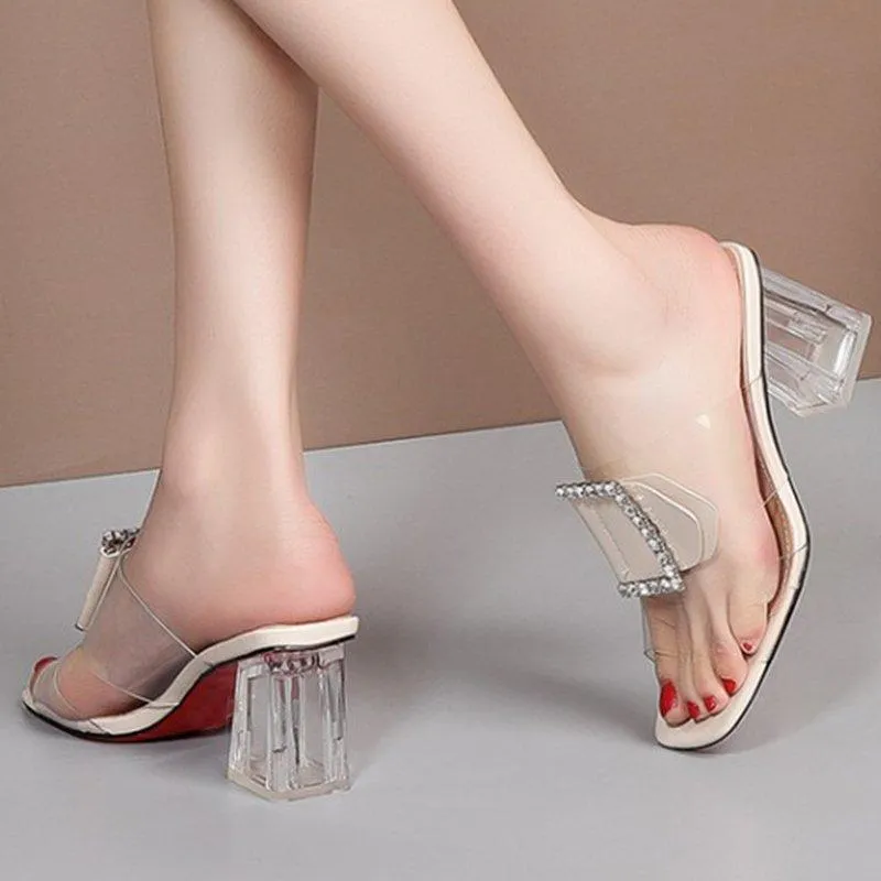 Summer Pvc Open Toe Middle Heel Daily Slippers