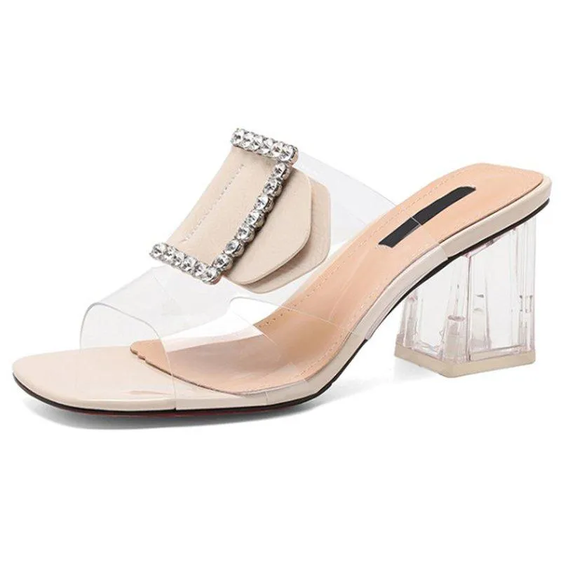 Summer Pvc Open Toe Middle Heel Daily Slippers