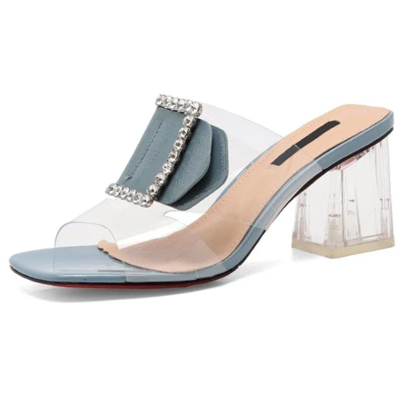 Summer Pvc Open Toe Middle Heel Daily Slippers