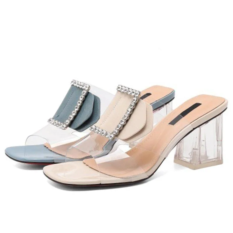 Summer Pvc Open Toe Middle Heel Daily Slippers