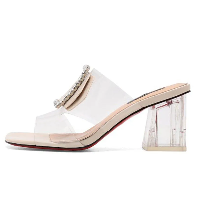 Summer Pvc Open Toe Middle Heel Daily Slippers