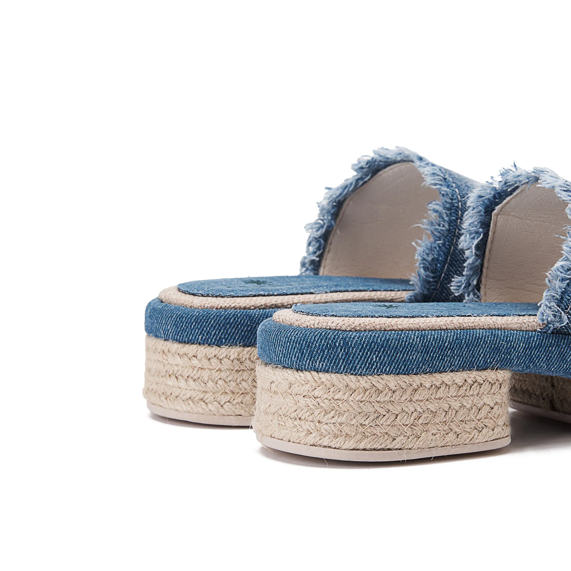 Wide Burlap Wedge Sandals - Denim