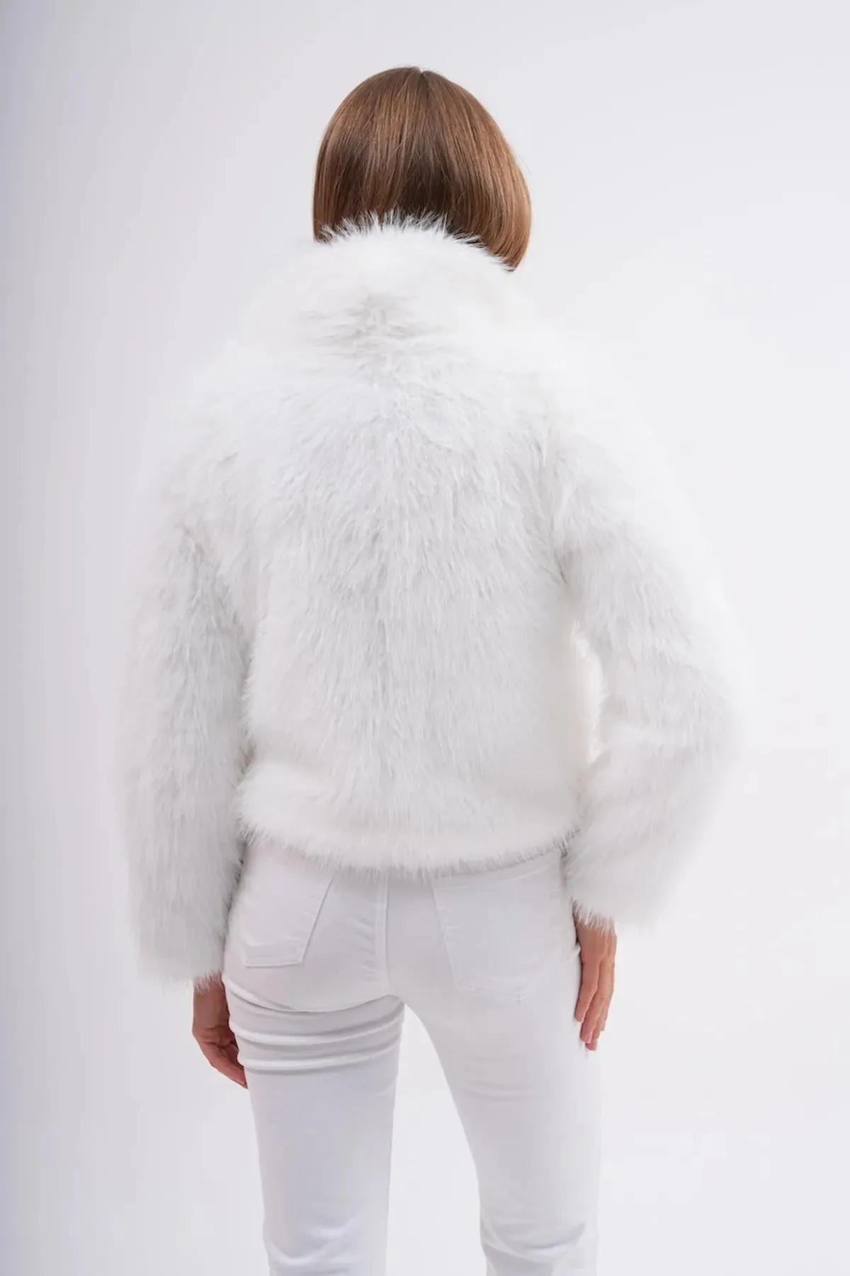 Wide Collar Faux Fur Jacket  White
