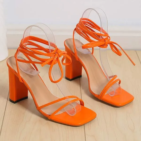 Women's Strappy High Heel Sandals with Crossed Ties and Square Toe 28877262C