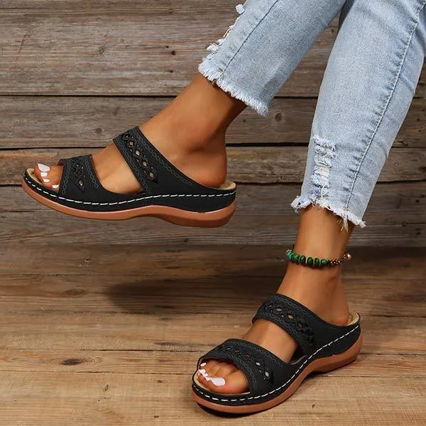 Women'S Vintage Round Toe Wedge Comfort Slippers 08926539C