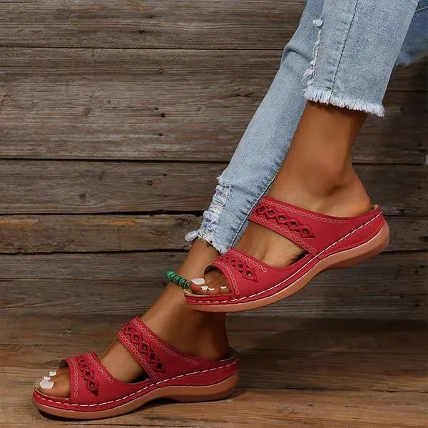 Women'S Vintage Round Toe Wedge Comfort Slippers 08926539C