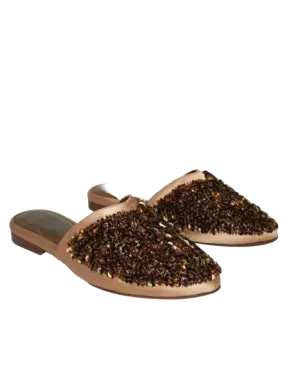 zyne Metallic Bronze Leather Beaded Mules UK 6 EU 39 👠